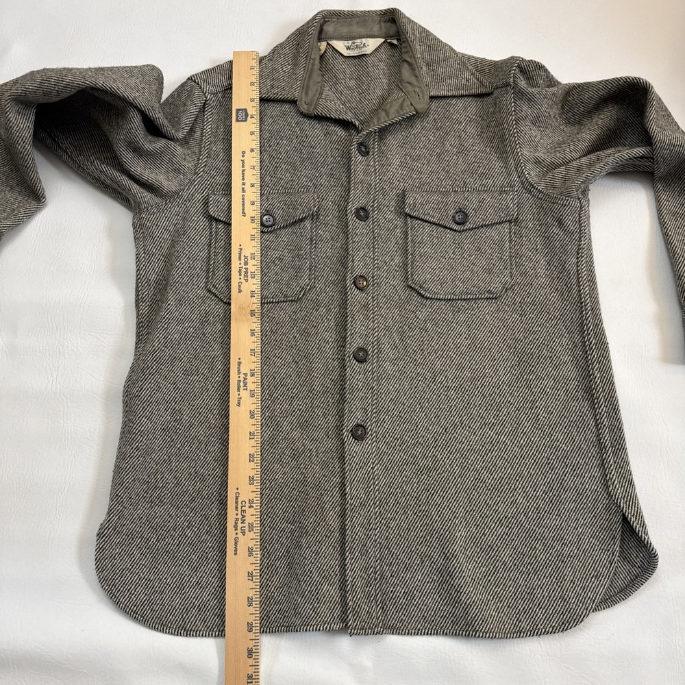 Vtg Woolrich Shirt Jacket Mens Lg Gray Herringbone Wool Blend Shacket USA Made - Picture 6 of 7